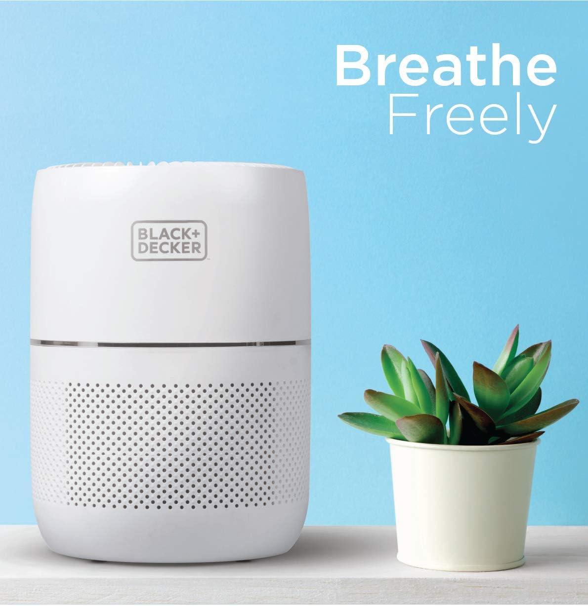 imageBLACKDECKER Tabletop Air Purifier with Indicator Lights HEPA Air Purifier for Rooms Up To 435 Sq Ft per 5 Air Changes 3Stage Filtration System ENERGY STAR Certified BAPT02 WhiteWith Indicator Lights