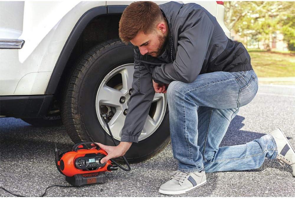 imageBLACKDECKER Tire Inflator Portable Air Compressor Air Pump for Inflatables 3 Modes Electric Outlet 12V Car Adapter and Cordless 20V MAX Battery Sold Separately BDINF20C20V Max Cordless Inflator