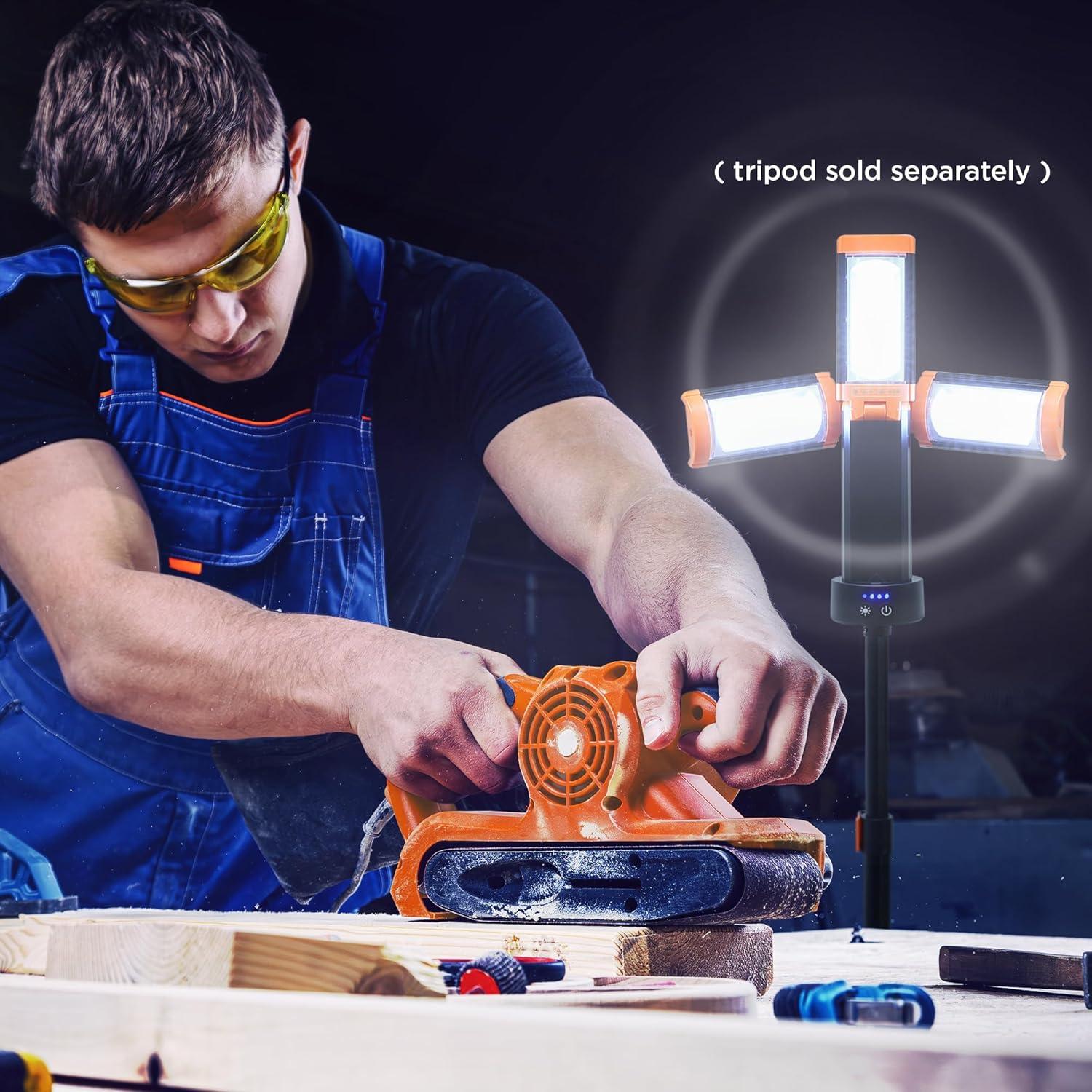 imageBLACKDECKER Utility Light Rechargeable 2000 Lumens LED 3 Panel Work Light with 6000mAh Battery Bank amp Flashlight 3 Light Colors 4 SOS Modes Dimmable IP44 WaterResistant Magnetic amp Hook Mount