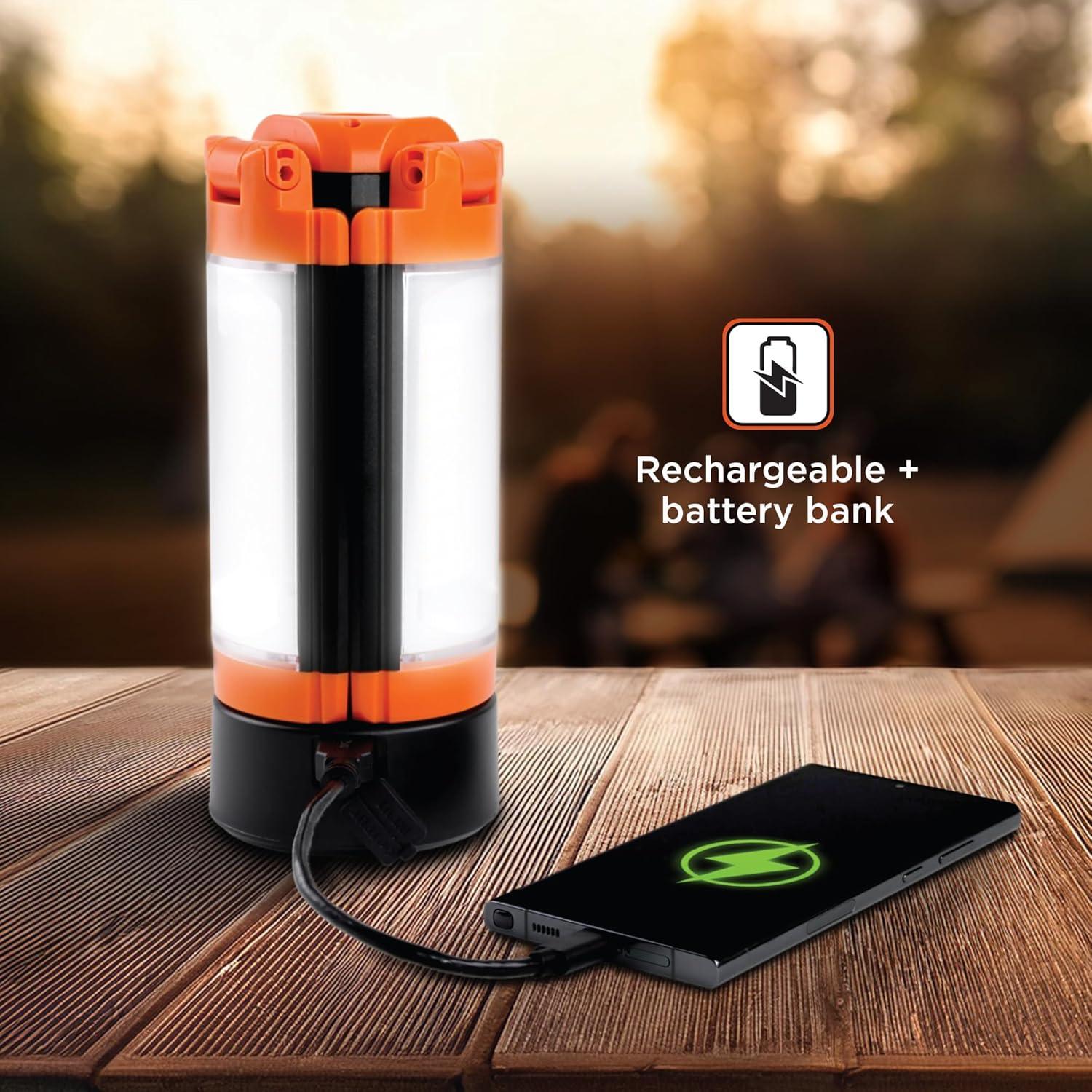 imageBLACKDECKER Utility Light Rechargeable 2000 Lumens LED 3 Panel Work Light with 6000mAh Battery Bank amp Flashlight 3 Light Colors 4 SOS Modes Dimmable IP44 WaterResistant Magnetic amp Hook Mount
