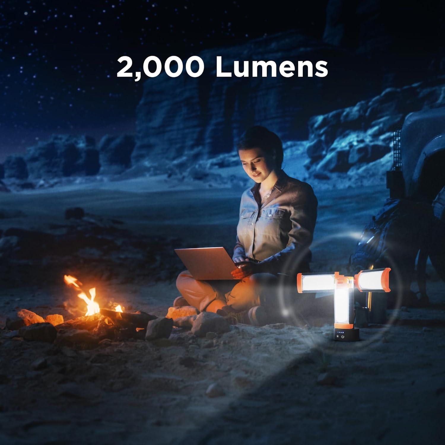 imageBLACKDECKER Utility Light Rechargeable 2000 Lumens LED 3 Panel Work Light with 6000mAh Battery Bank amp Flashlight 3 Light Colors 4 SOS Modes Dimmable IP44 WaterResistant Magnetic amp Hook Mount