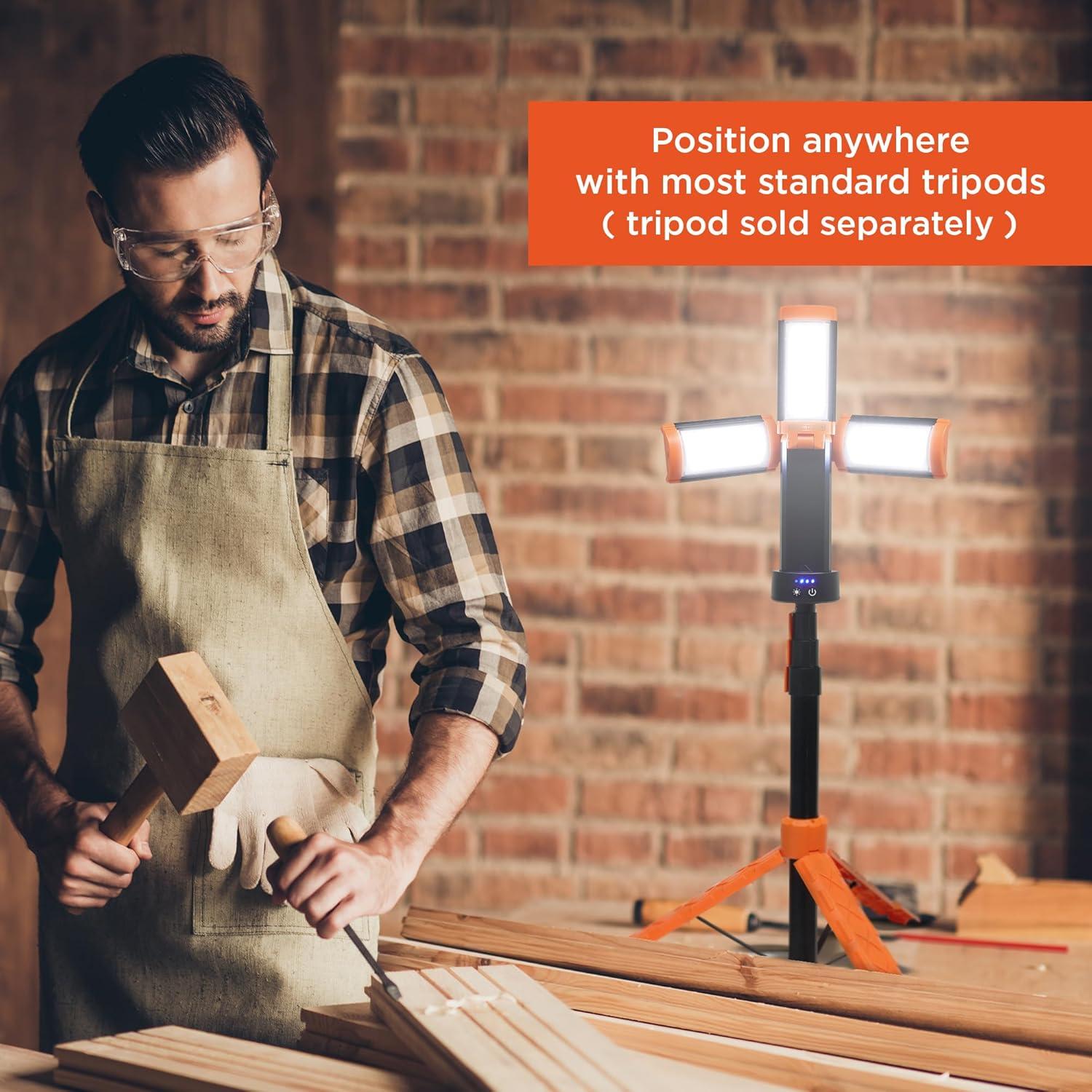 imageBLACKDECKER Utility Light Rechargeable 2000 Lumens LED 3 Panel Work Light with 6000mAh Battery Bank amp Flashlight 3 Light Colors 4 SOS Modes Dimmable IP44 WaterResistant Magnetic amp Hook Mount