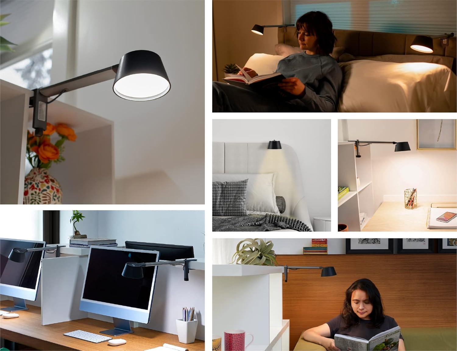 imageBLACKDECKER Verve Designer Smart Clamp Light Works with Alexa Fits Cubicles amp Headboards AutoCircadian Mode True White LED 16M RGB Colors Certified for HumansBlackGray
