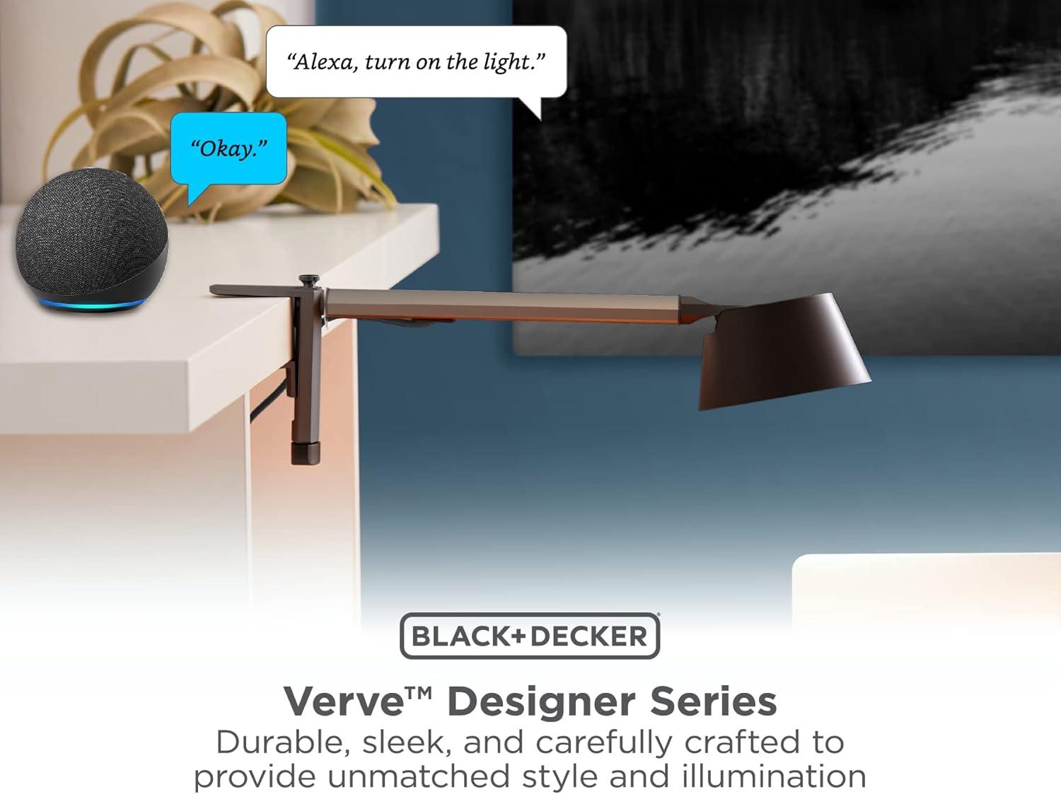 imageBLACKDECKER Verve Designer Smart Clamp Light Works with Alexa Fits Cubicles amp Headboards AutoCircadian Mode True White LED 16M RGB Colors Certified for HumansBlackGray