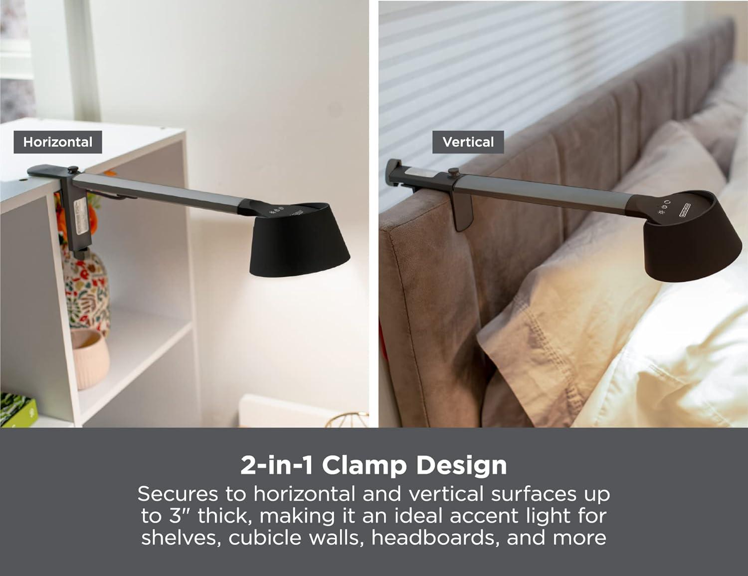 imageBLACKDECKER Verve Designer Smart Clamp Light Works with Alexa Fits Cubicles amp Headboards AutoCircadian Mode True White LED 16M RGB Colors Certified for HumansBlackGray