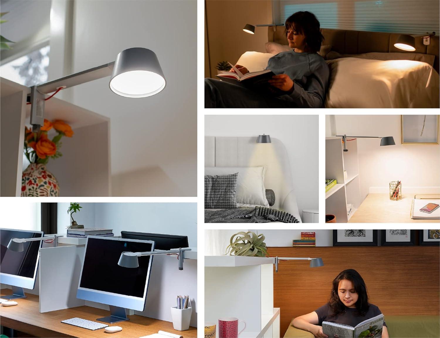 imageBLACKDECKER Verve Designer Smart Clamp Light Works with Alexa Fits Cubicles amp Headboards AutoCircadian Mode True White LED 16M RGB Colors Certified for HumansSilver