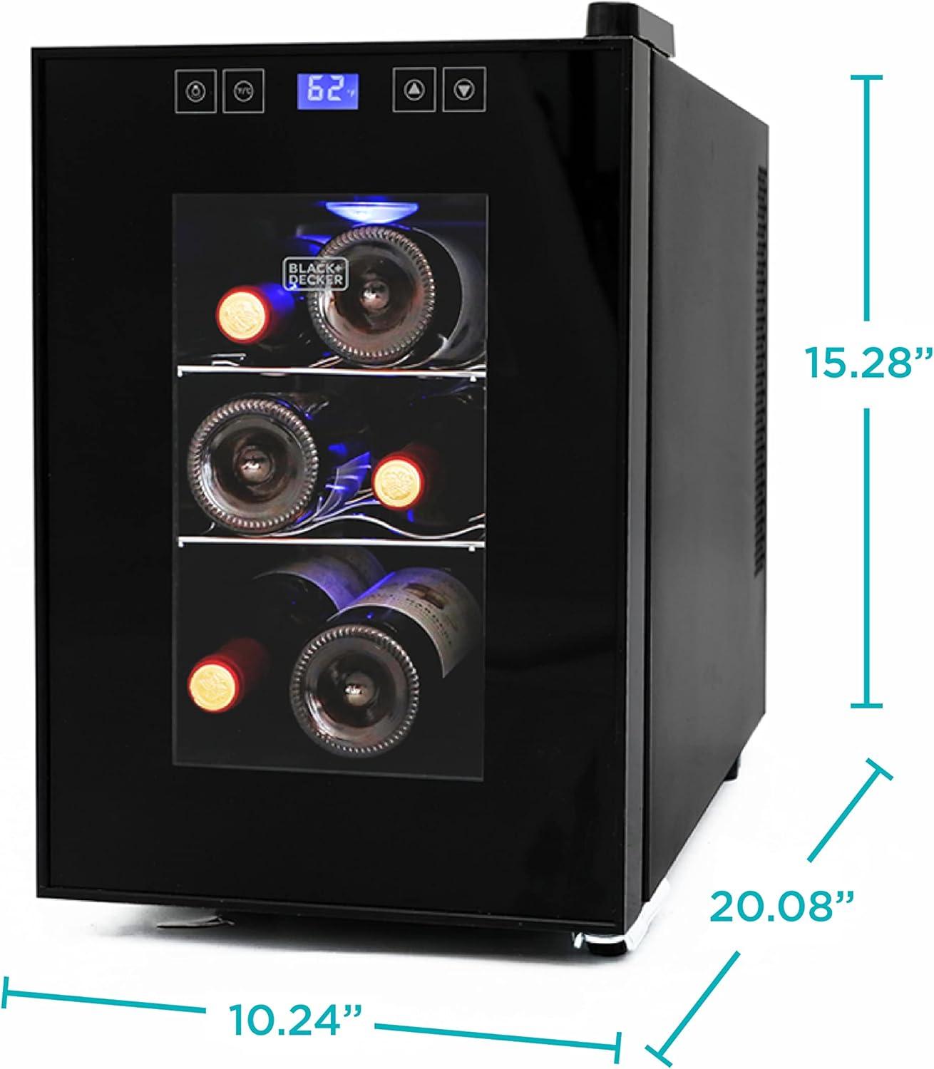 imageBLACKDECKER Wine Fridge 12 Bottles Thermoelectric Wine Cooler Refrigerator with Mirrored Front Freestanding 12 Bottle Wine Fridge BD603366 Bottles