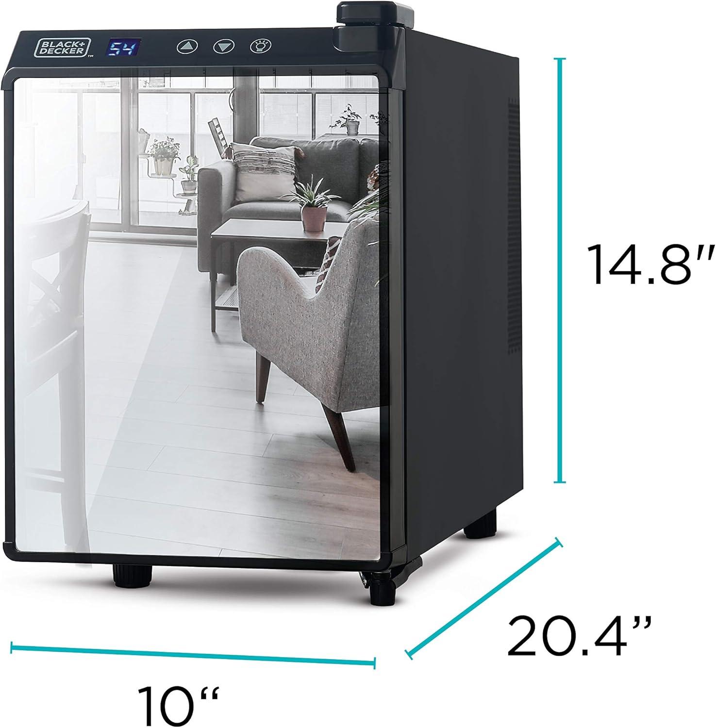 imageBLACKDECKER Wine Fridge 12 Bottles Thermoelectric Wine Cooler Refrigerator with Mirrored Front Freestanding 12 Bottle Wine Fridge BD603366 Bottles