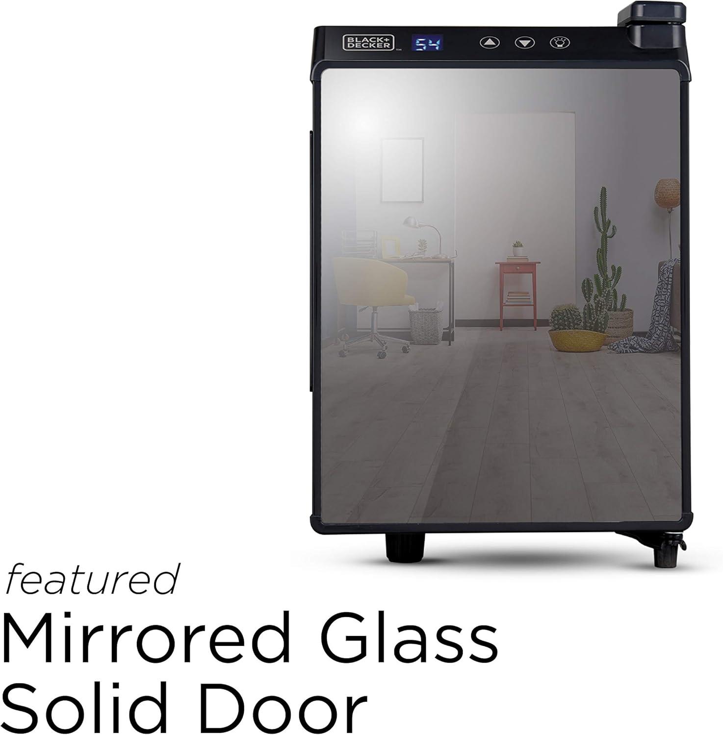 imageBLACKDECKER Wine Fridge 12 Bottles Thermoelectric Wine Cooler Refrigerator with Mirrored Front Freestanding 12 Bottle Wine Fridge BD603366 Bottles