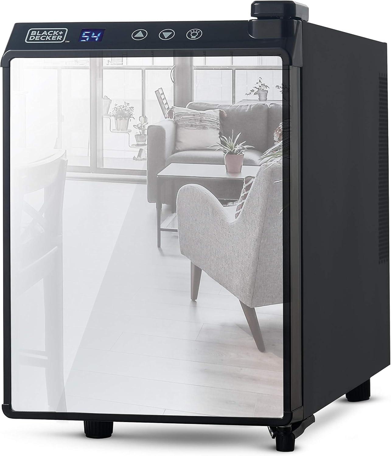 imageBLACKDECKER Wine Fridge 12 Bottles Thermoelectric Wine Cooler Refrigerator with Mirrored Front Freestanding 12 Bottle Wine Fridge BD603366 Bottles