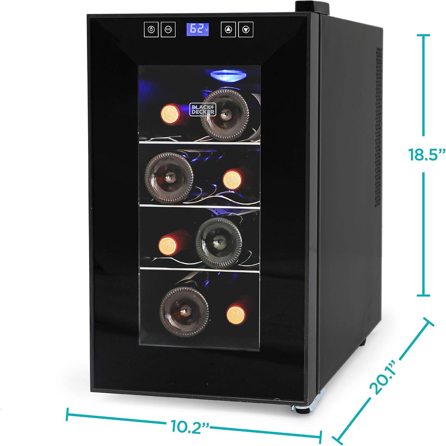 imageBLACKDECKER Wine Fridge 12 Bottles Thermoelectric Wine Cooler Refrigerator with Mirrored Front Freestanding 12 Bottle Wine Fridge BD603368 Bottles