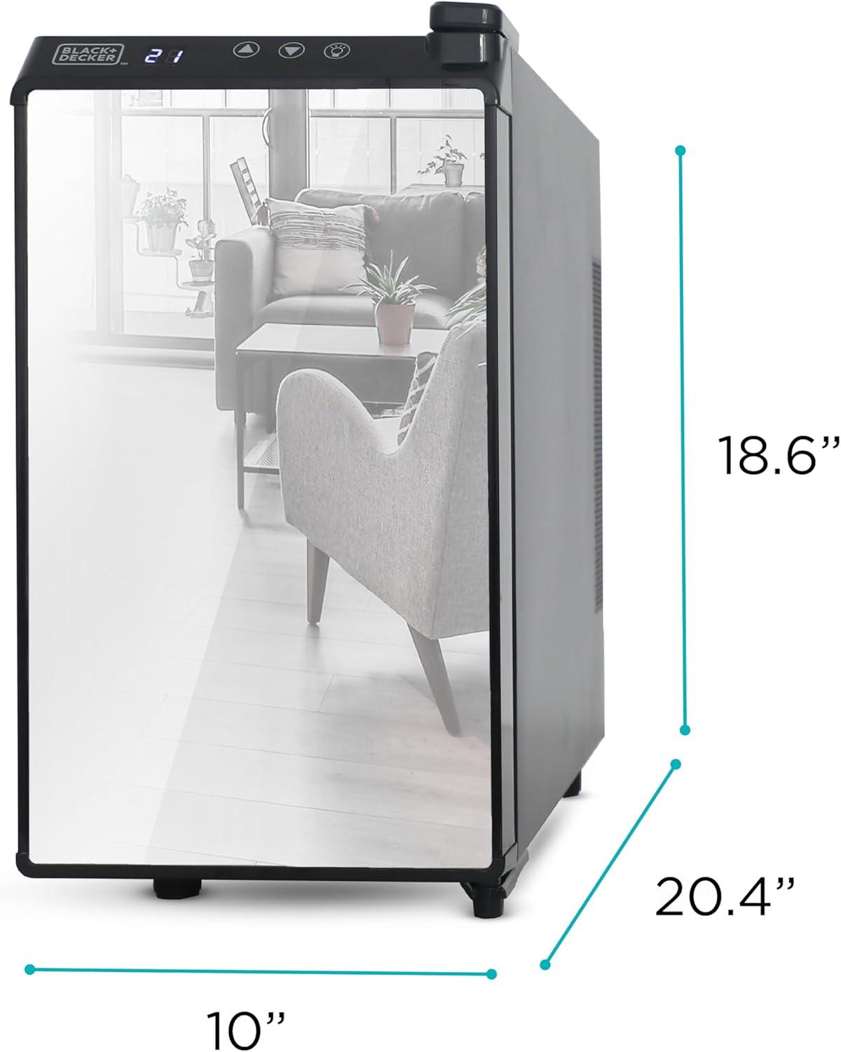 imageBLACKDECKER Wine Fridge 12 Bottles Thermoelectric Wine Cooler Refrigerator with Mirrored Front Freestanding 12 Bottle Wine Fridge BD603368 Bottles