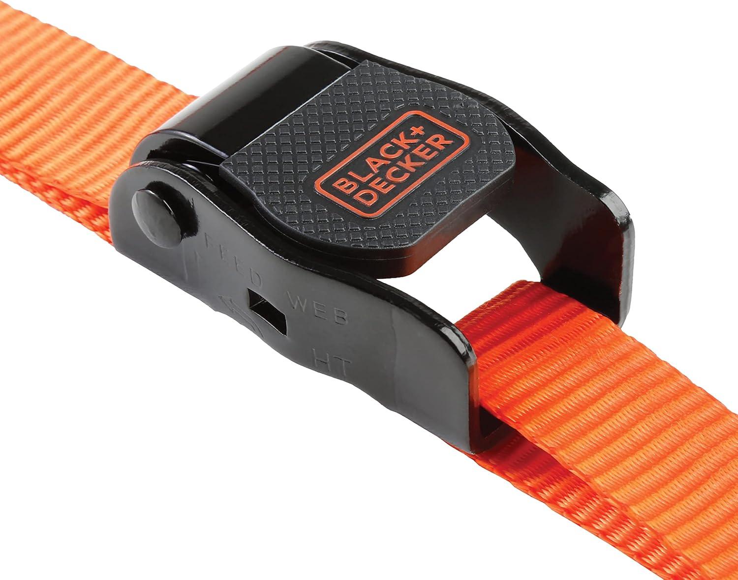 imageBlackDecker BDX1004 BlackOrange 1 x 10 CamBuckle Tie Down Straps 300 lb Safe Working Load 900 lb Break Strength 4 Pack1 X 10