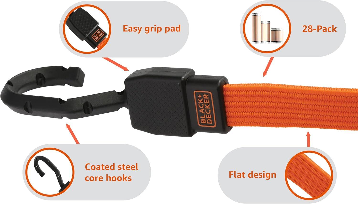 imageBlackDecker BDX1011 BlackOrange 36 Flat Bungee Cord Straps 2 Pack24 36 48 Inch