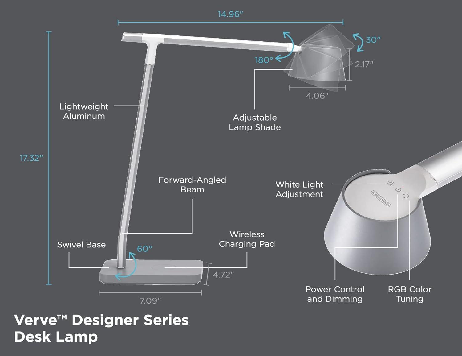 imageBlackDecker Verve Designer Desk Lamp with Qi Wireless Charger True White LED 16M RGB ColorsSilver