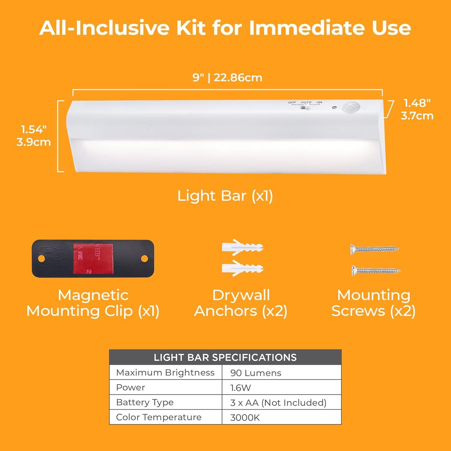 imagePureOptics LED Battery Operated Under Cabinet Lighting Motion Sensor OnOff Warm White LED StickOn Install for Kitchen amp Closets 2 Bars1 Bar