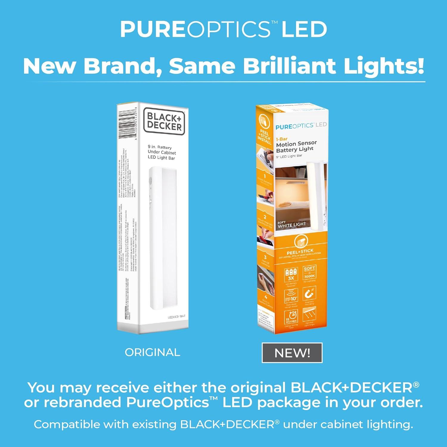imagePureOptics LED Battery Operated Under Cabinet Lighting Motion Sensor OnOff Warm White LED StickOn Install for Kitchen amp Closets 2 Bars1 Bar