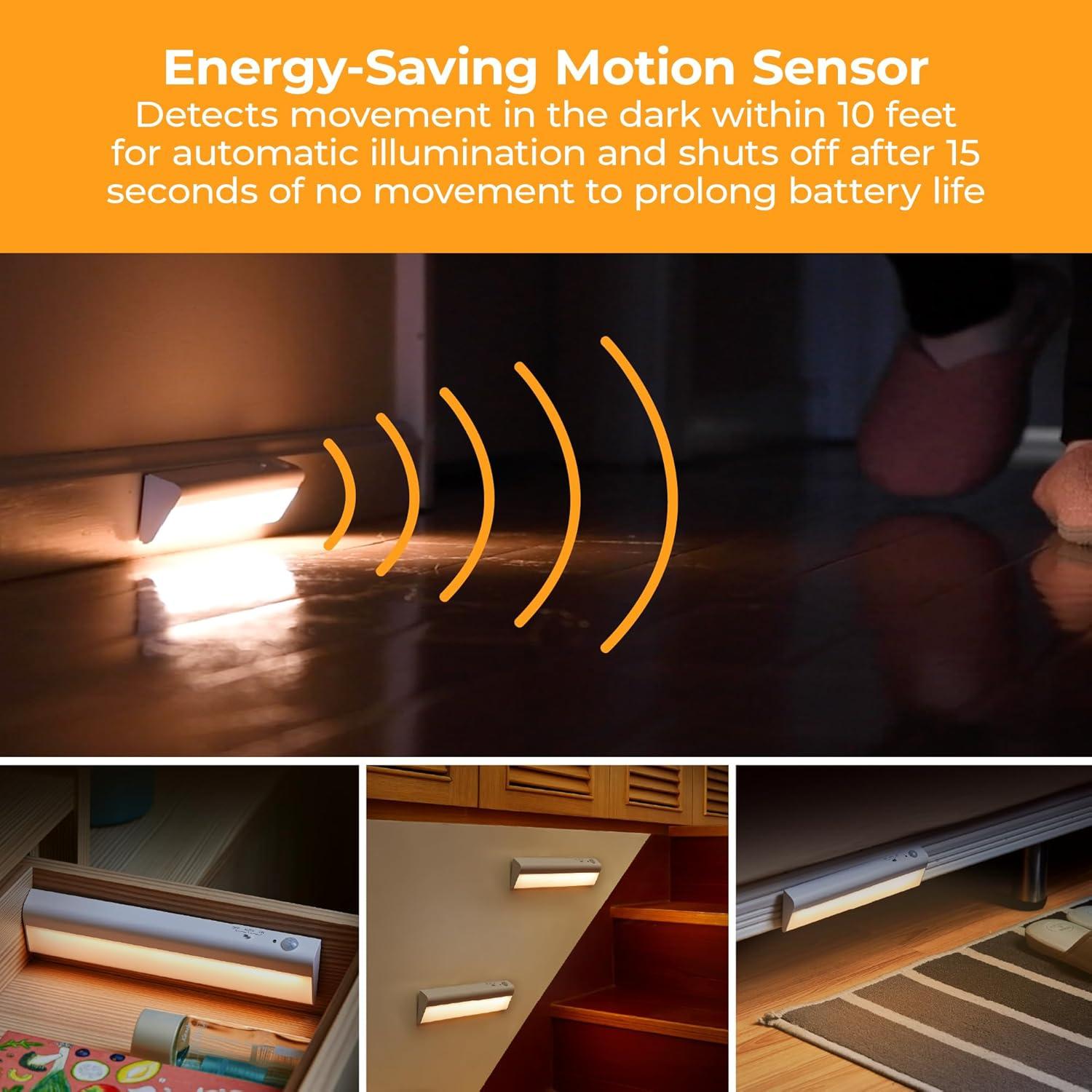 imagePureOptics LED Battery Operated Under Cabinet Lighting Motion Sensor OnOff Warm White LED StickOn Install for Kitchen amp Closets 2 Bars1 Bar
