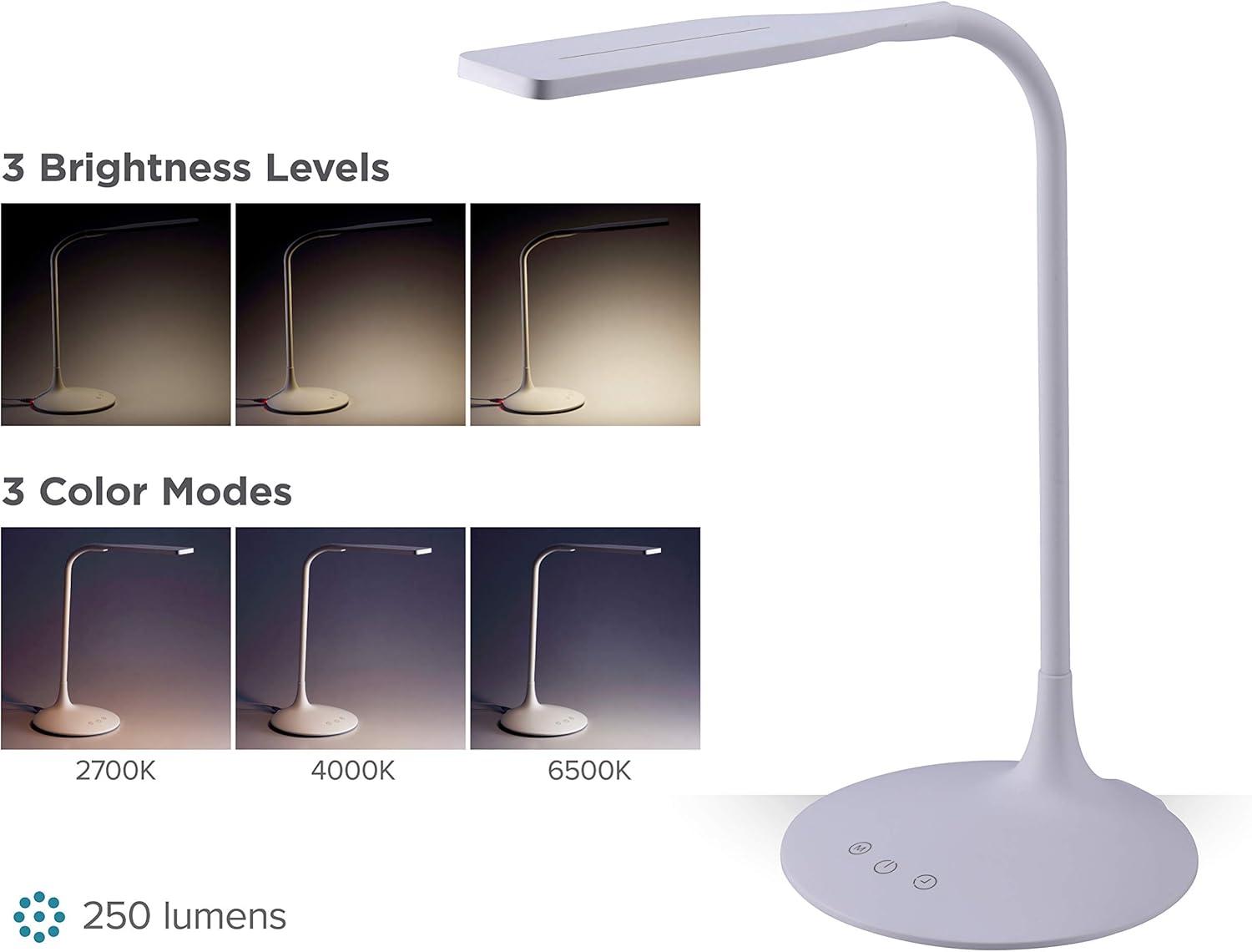 imagePureOptics LED VLED1820BD Battery LED Desk Lamp Dimmable with Adjustable Color Temperature 4 Hour Battery Life Rechargeable Reduces Eyestrain WhiteCircle Base