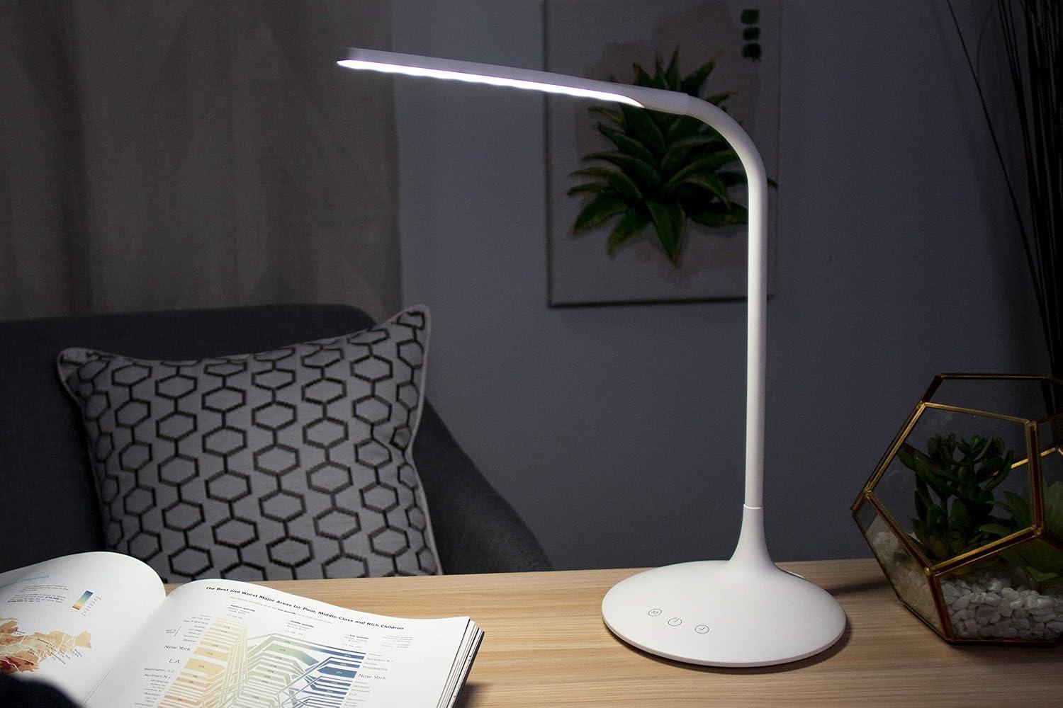 imagePureOptics LED VLED1820BD Battery LED Desk Lamp Dimmable with Adjustable Color Temperature 4 Hour Battery Life Rechargeable Reduces Eyestrain WhiteCircle Base