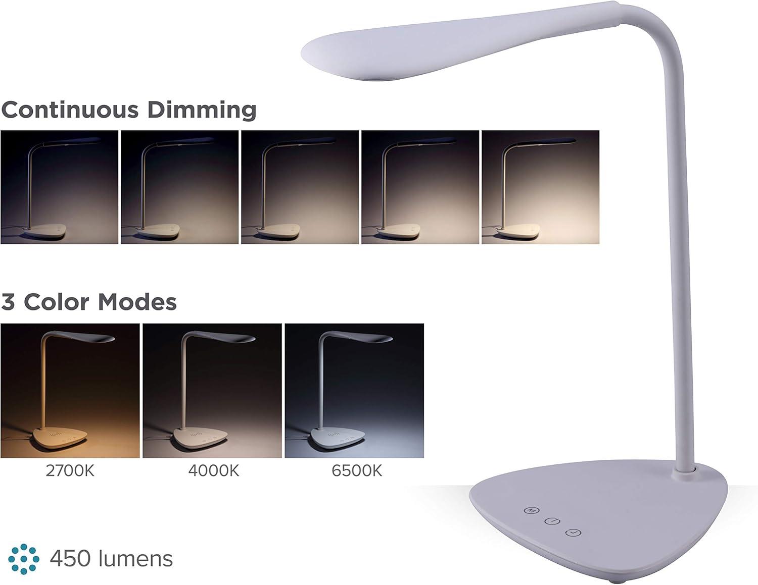 imagePureOptics LED VLED1820BD Battery LED Desk Lamp Dimmable with Adjustable Color Temperature 4 Hour Battery Life Rechargeable Reduces Eyestrain WhiteTriangle Base