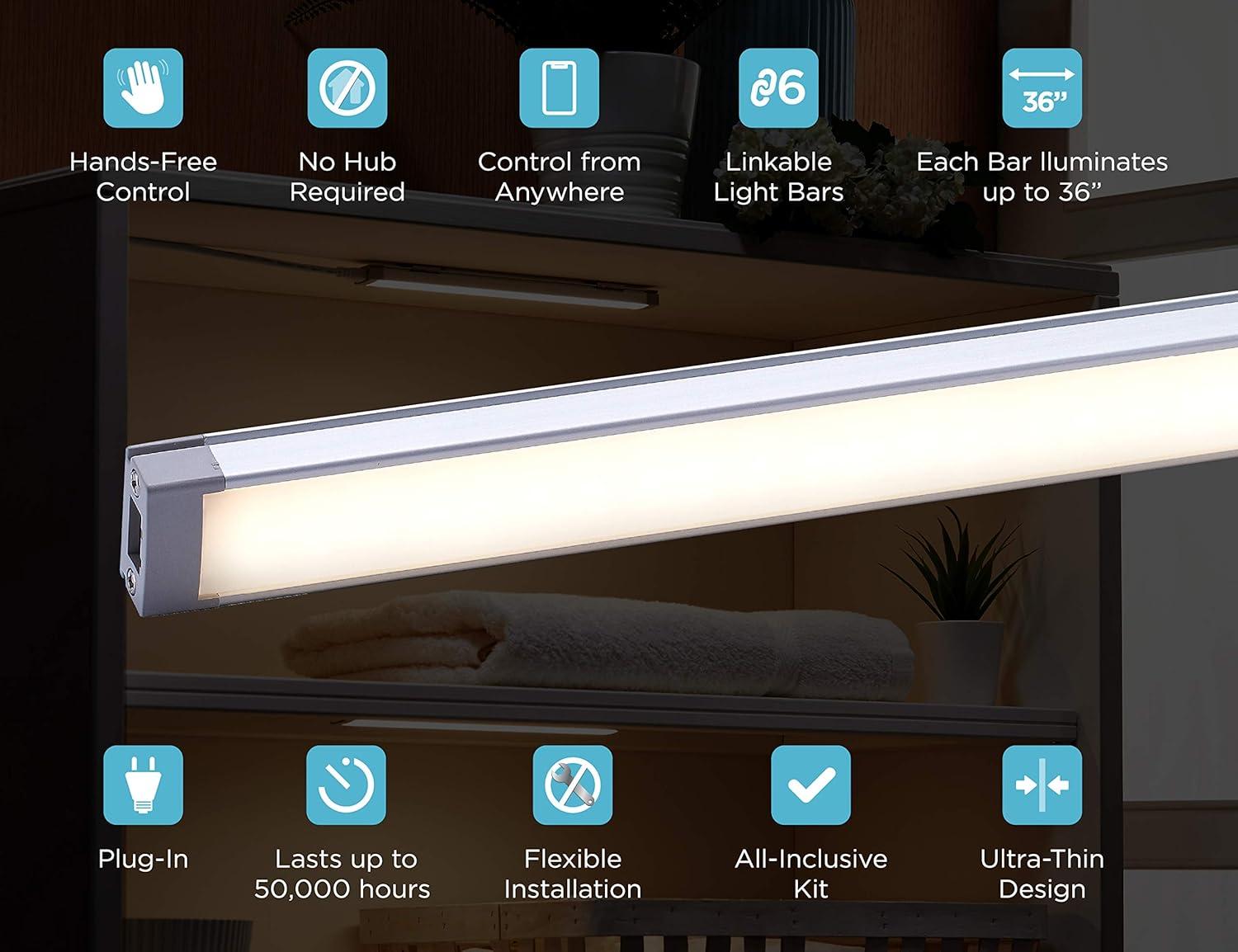 imagePureOptics LED Works with Alexa Smart Under Cabinet Lighting Adjustable LEDs 24 Bar White9 3bar
