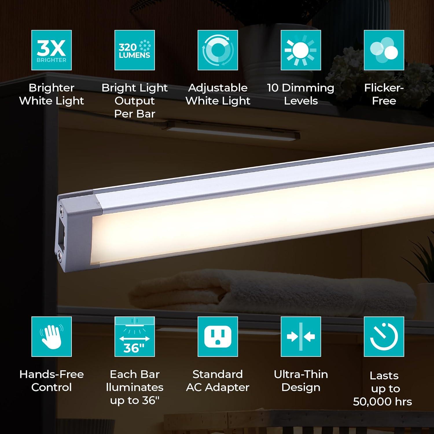 imagePureOptics LED Works with Alexa Smart Under Cabinet Lighting Adjustable LEDs 24 Bar White9 6bar
