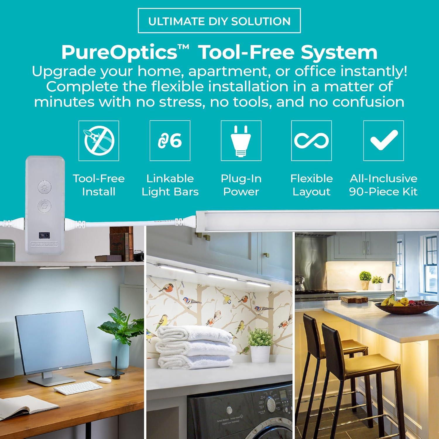 imagePureOptics LED Works with Alexa Smart Under Cabinet Lighting Adjustable LEDs 24 Bar White9 6bar