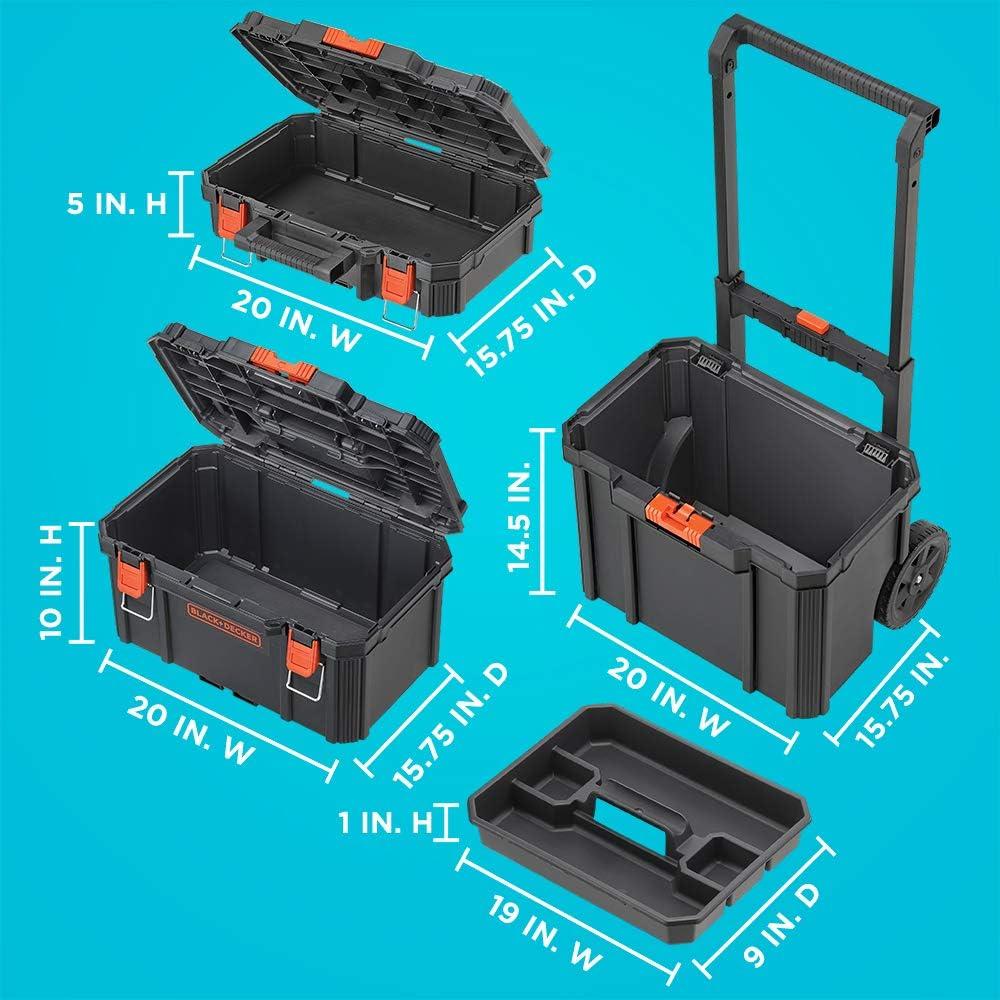 imagebeyond by BLACKDECKER BLACKDECKER BDST60500APB Stackable Storage System 3 Piece Set Small Deep Toolbox and Rolling Tote