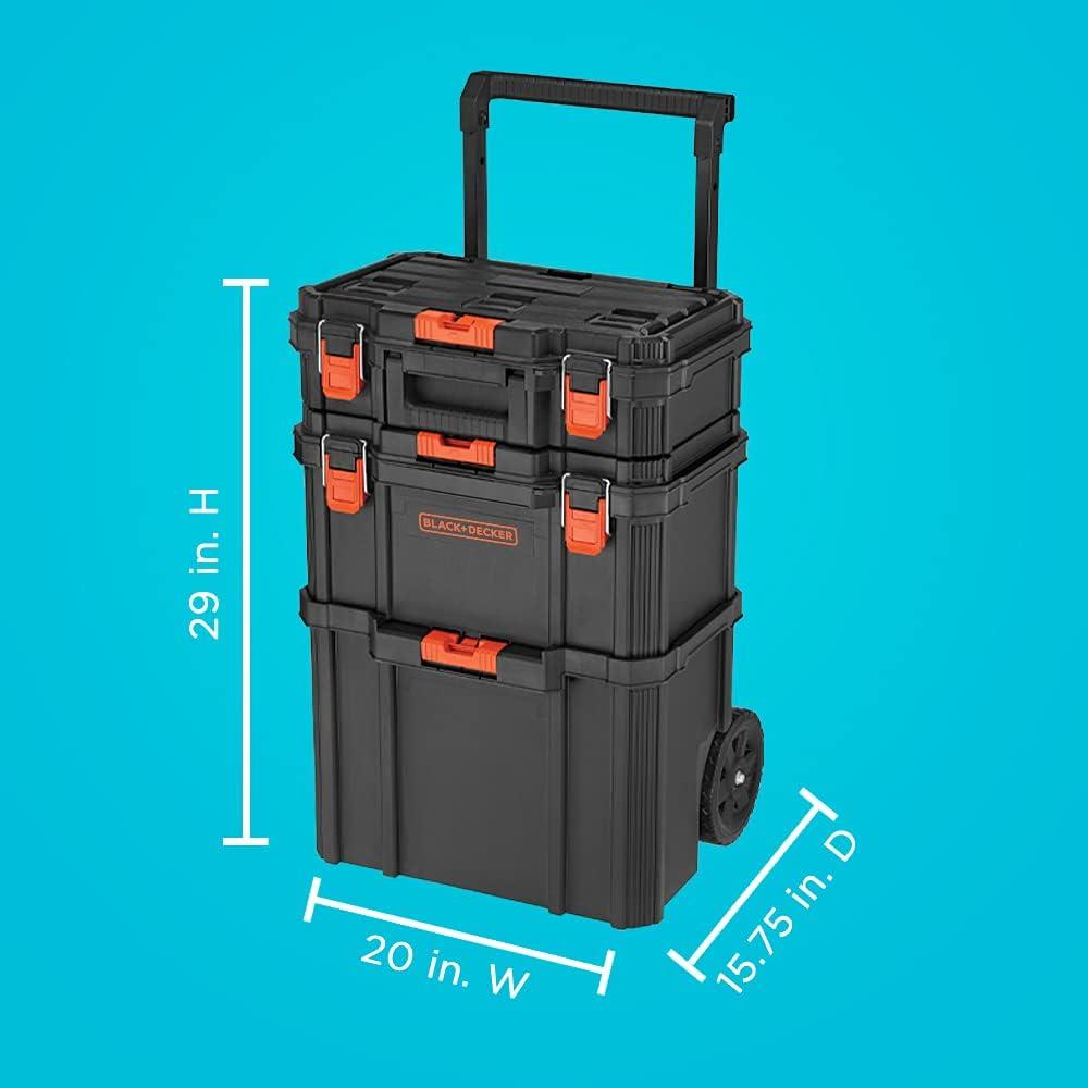 imagebeyond by BLACKDECKER BLACKDECKER BDST60500APB Stackable Storage System 3 Piece Set Small Deep Toolbox and Rolling Tote