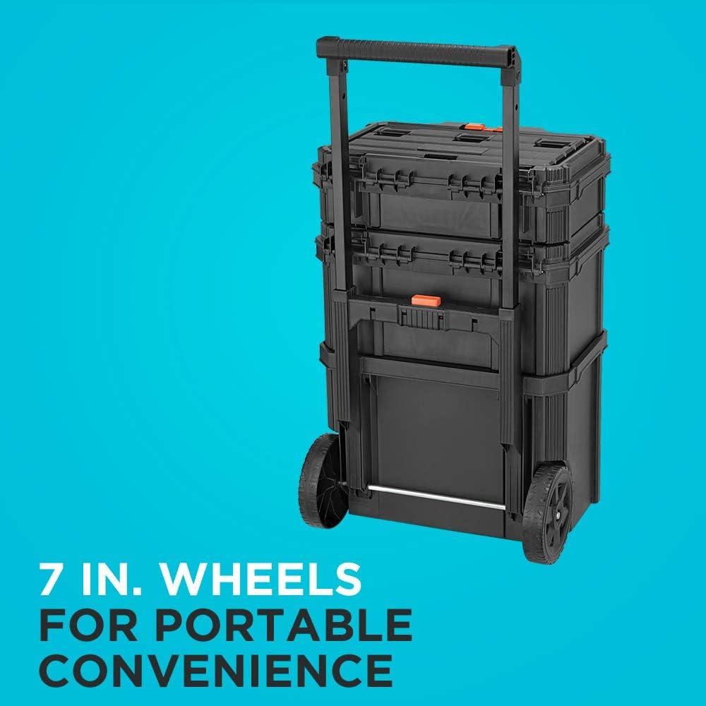 imagebeyond by BLACKDECKER BLACKDECKER BDST60500APB Stackable Storage System 3 Piece Set Small Deep Toolbox and Rolling Tote