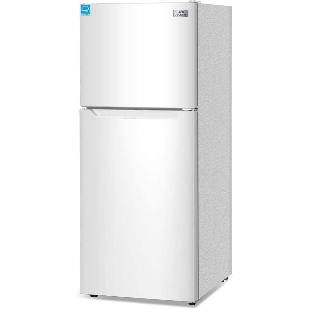 imageBLACKDECKER 201 Cu Ft Top Mount Refrigerator with Freezer 2 Door Refrigerator with Top Freezer and Adjustable Temperature Control Full Size Kitchen Refrigerator BR2010JB BlackWhite