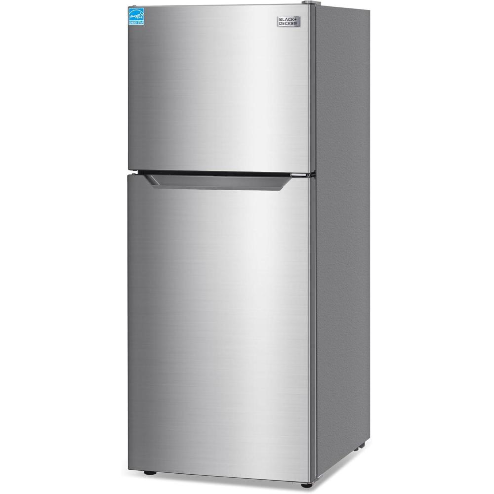 imageBLACKDECKER 201 Cu Ft Top Mount Refrigerator with Freezer 2 Door Refrigerator with Top Freezer and Adjustable Temperature Control Full Size Kitchen Refrigerator BR2010JB BlackStainless Steel Look