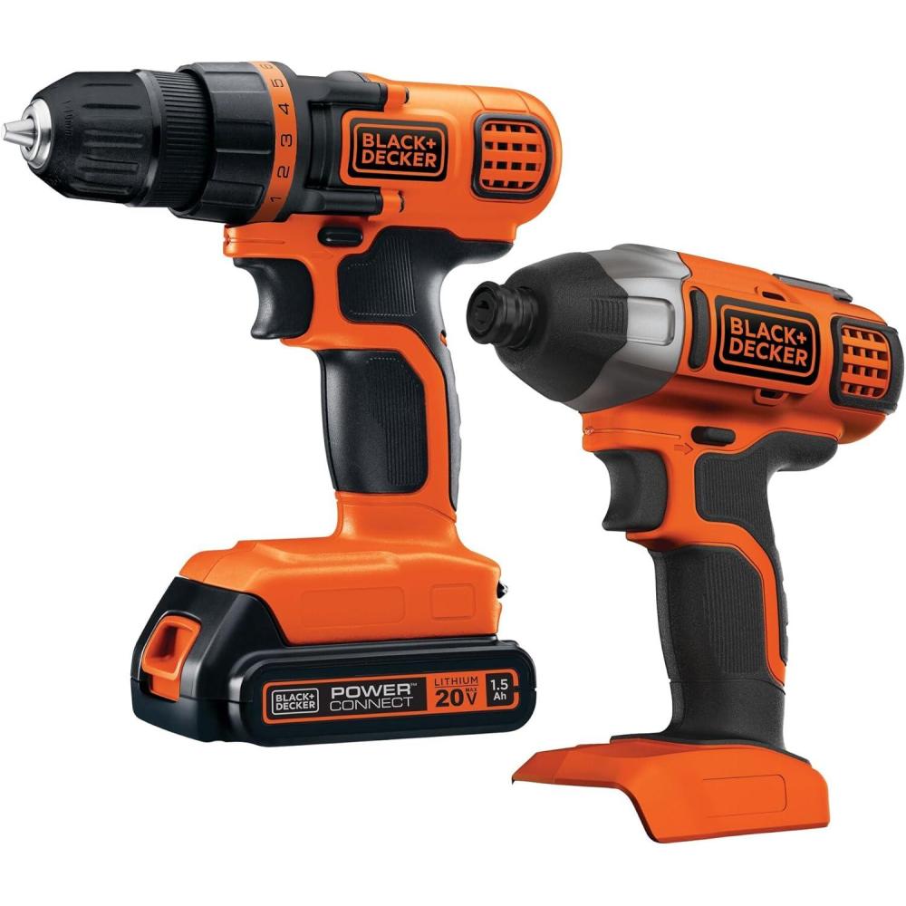 imageBLACKDECKER 20V MAX Cordless Drill and Impact Driver Power Tool Combo Kit with Battery and Charger BD2KITCDDI20V MAX DrillDriver and Impact Combo Kit
