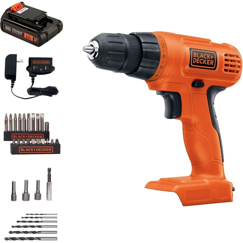 imageBLACKDECKER 20V MAX POWERCONNECT Power Drill Cordless Drill Driver Electric Screwdriver with 30 Piece Bit Set Battery and Charger Included LD120VA