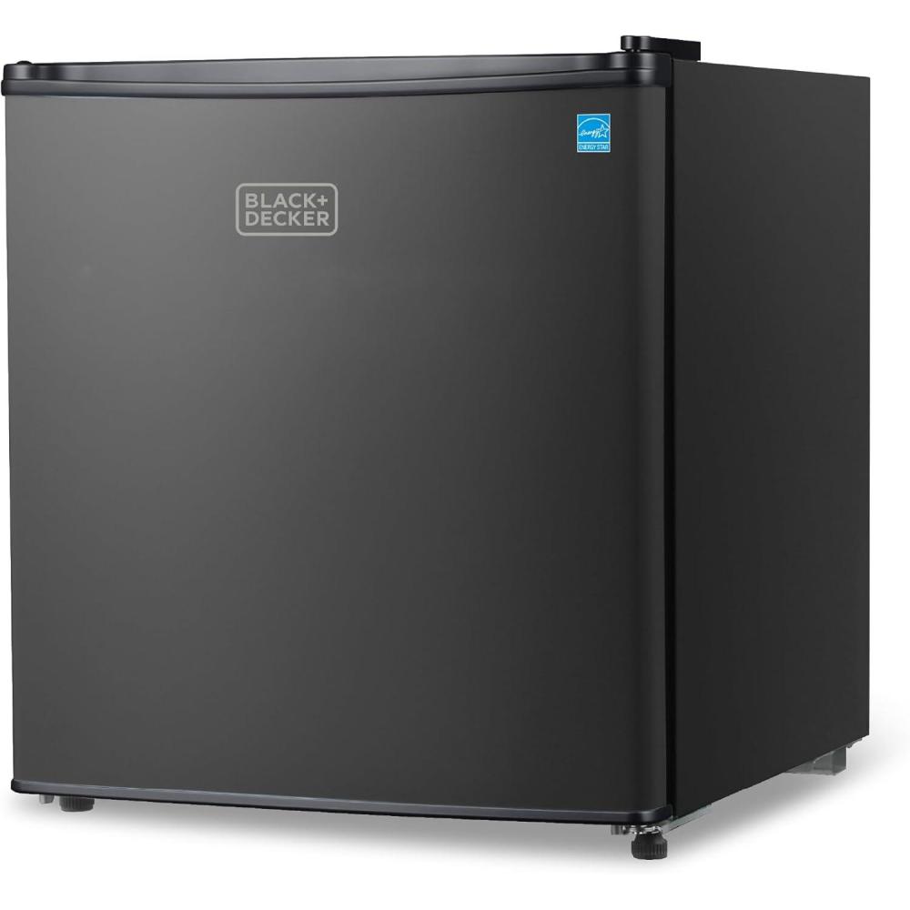 imageBLACKDECKER 25 Cu Ft Compact Refrigerator ENERGY STAR Certified Single Door Mini Fridge with Chiller Compartment Personal Fridge for Home or Dorm Room R600a Refrigerant BCRK25VStainless LookBlack