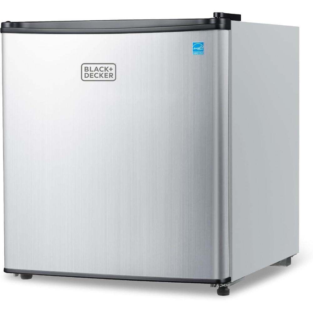 imageBLACKDECKER 25 Cu Ft Compact Refrigerator ENERGY STAR Certified Single Door Mini Fridge with Chiller Compartment Personal Fridge for Home or Dorm Room R600a Refrigerant BCRK25VStainless LookSilver