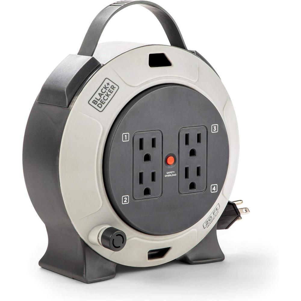 imageBLACKDECKER 25 Ft Retractable Extension Cord Reel with 4 Outlets 2 USB Ports MultiPlug Extension OnOff Switch amp HeavyDuty 16AWG SJT Cable20 ft