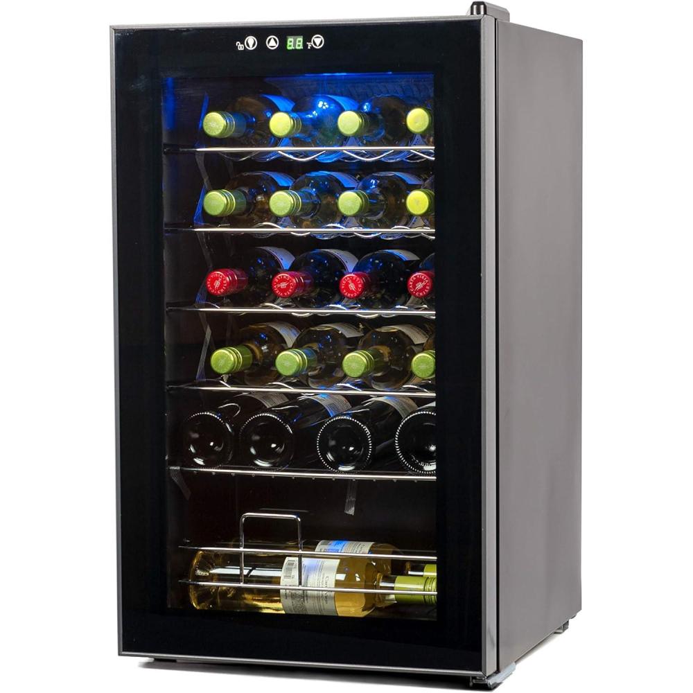 imageBLACKDECKER 26 Bottle Wine Fridge with Interior Light and Mechanical Temperature Control Compressor Cooling Wine Cooler Refrigerator with 4 Wine Racks and 1 Flat Shelf Wine Bottle Chiller24 Bottles