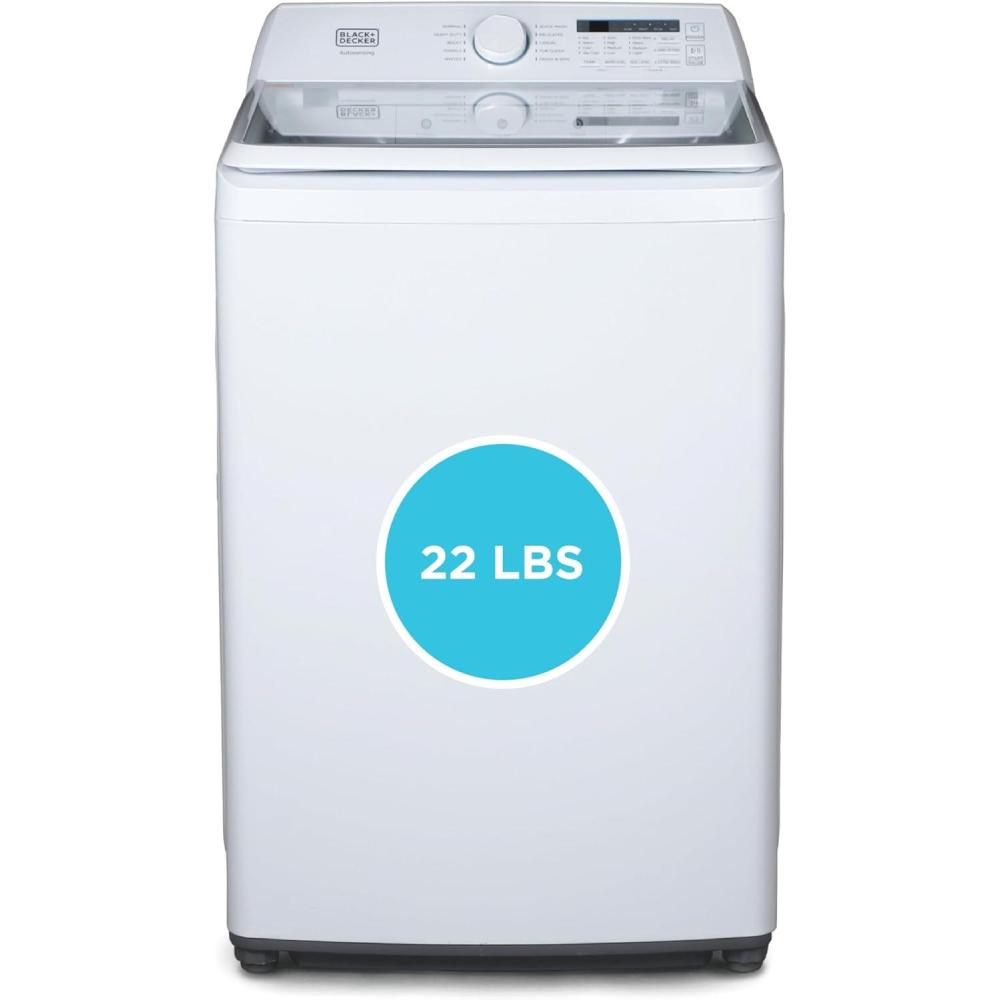 imageBLACKDECKER 30 Cu Ft Portable Washer 265 lb Capacity Washing Machine 6 Cycles Quick Connect Sink Adapter and Drain Hose Included Transparent Lid amp LED Display BPW30MW White41 Cu Ft