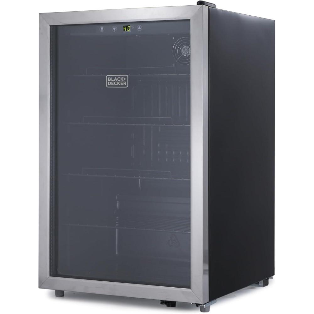 imageBLACKDECKER 33 Cu Ft Beverage Cooler Beverage Fridge with Double Pane Glass Door Drink Fridge and Beverage Refrigerator with 112Can Capacity for Home Bar and Home Office with LED Display160 Cans