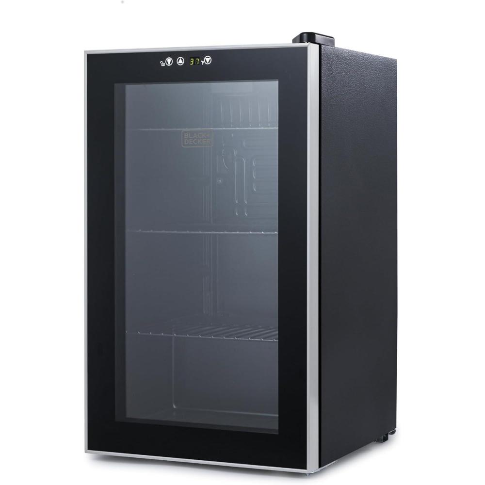 imageBLACKDECKER 33 Cu Ft Beverage Cooler Beverage Fridge with Double Pane Glass Door Drink Fridge and Beverage Refrigerator with 112Can Capacity for Home Bar and Home Office with LED Display76 Cans