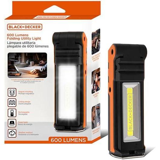 imageBLACKDECKER 600 Lumens Work Light 250 Lumens Flashlight amp Power Bank 32 Hour Rechargeable Utility LED Light 270 DualHinge IP44 WeatherResistant Dimmable SOS Mode Magnetic Mount amp Hanging