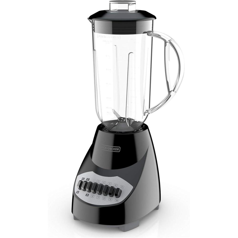 imageBLACKDECKER Countertop Blender with 6Cup Glass Jar 10Speed Settings Black BL2010BGPlastic