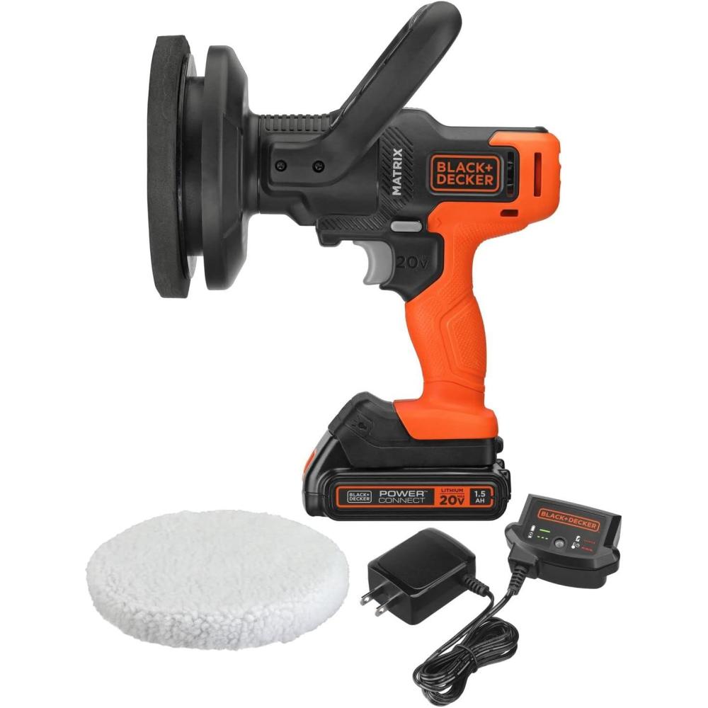 imageBLACKDECKER MATRIX 20V MAX Buffer Kit For Cars Floors and Furniture 3500 RPM Battery amp Charger Included White BCBMT120C1FFBuffer Kit Orange