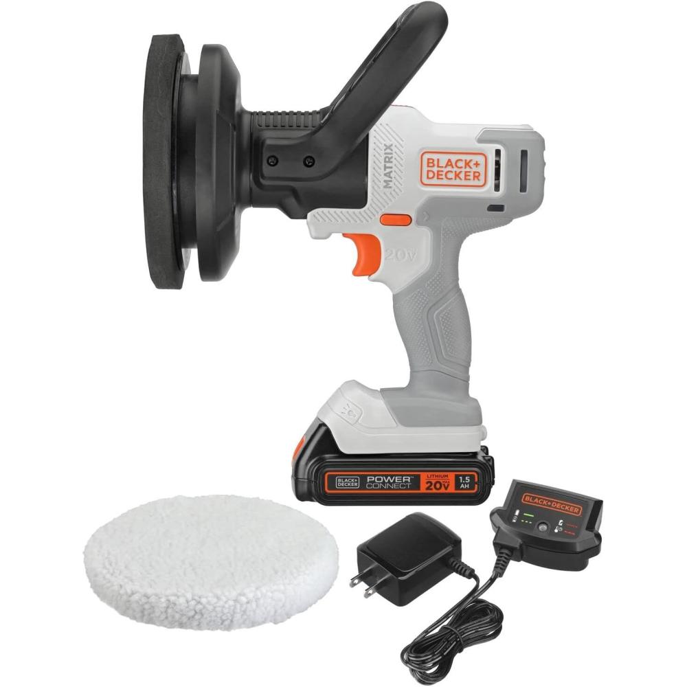 imageBLACKDECKER MATRIX 20V MAX Buffer Kit For Cars Floors and Furniture 3500 RPM Battery amp Charger Included White BCBMT120C1FFBuffer Kit White
