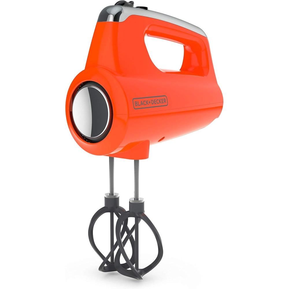 imageBLACKDECKER MX600B Helix Performance Premium 5Speed Hand Mixer 5 Attachments  Case Blacktangerine