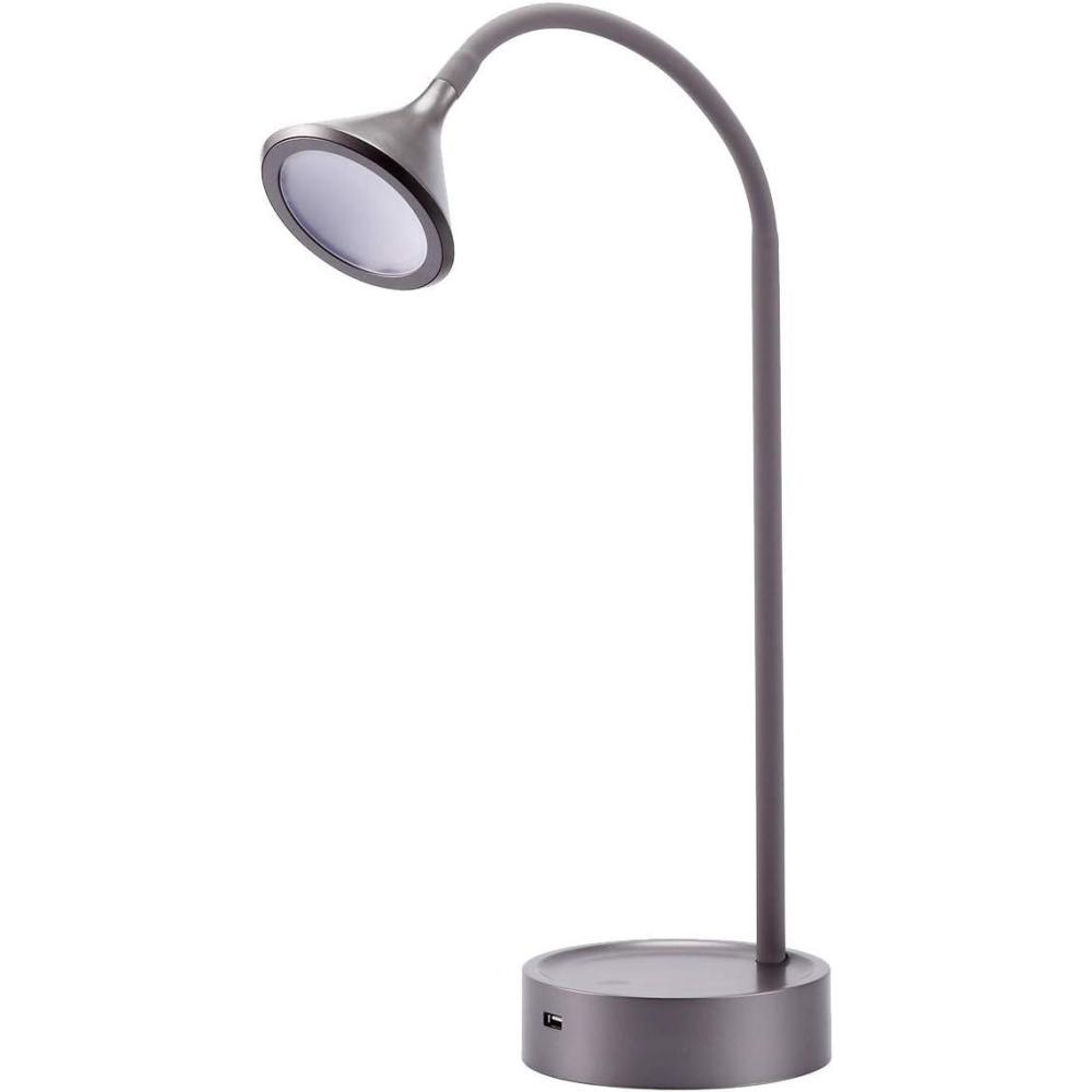 imageBLACKDECKER PureOptics LED Minimalist Floor Lamp 58 Height with Weighted Base Adjustable Gooseneck Flicker Free EcoFriendly Foot Switch GrayDesk Lamp