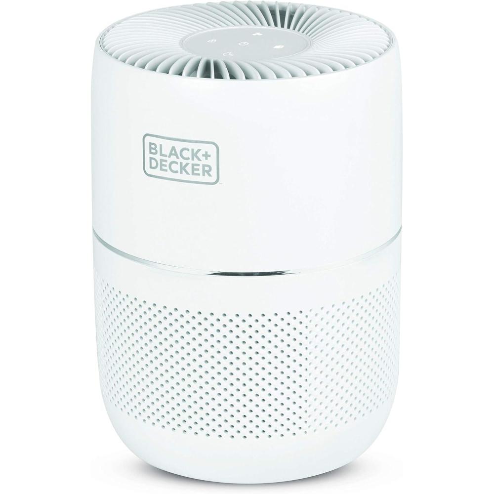 imageBLACKDECKER Tabletop Air Purifier with Indicator Lights HEPA Air Purifier for Rooms Up To 435 Sq Ft per 5 Air Changes 3Stage Filtration System ENERGY STAR Certified BAPT02 WhiteWithout Indicator Lights
