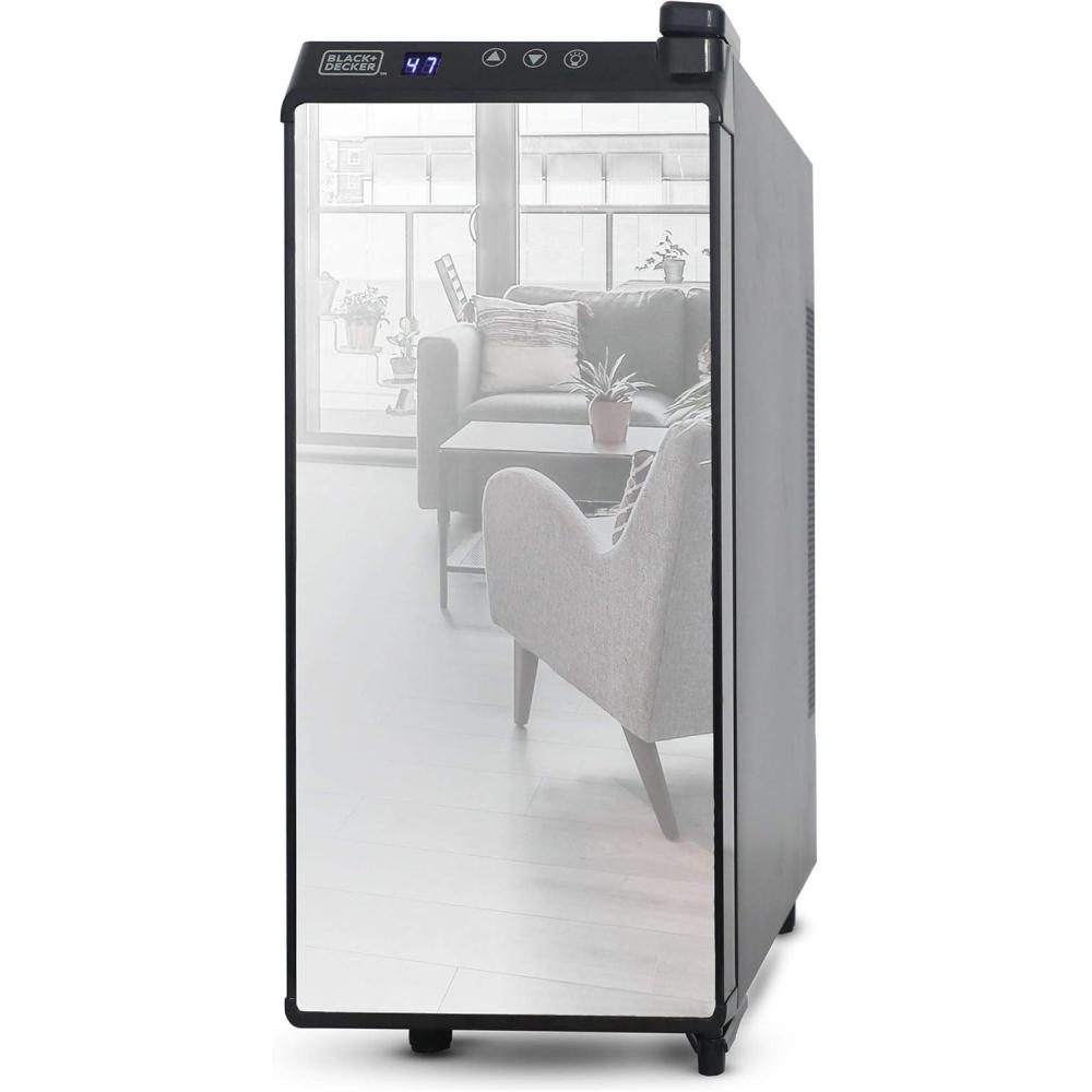 imageBLACKDECKER Wine Fridge 12 Bottles Thermoelectric Wine Cooler Refrigerator with Mirrored Front Freestanding 12 Bottle Wine Fridge BD6033612 Bottles